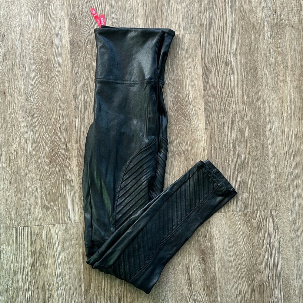 SPANX Faux Leather Moto Leggings Black Medium‎ Shaping High Rise